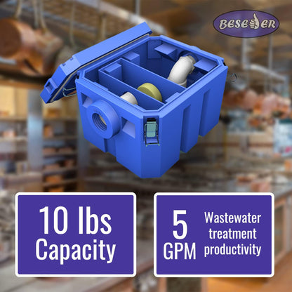 BESEDER Grease Trap Interceptor plastic 10 GPM (20 lb Capacity) Commercial Kitchen