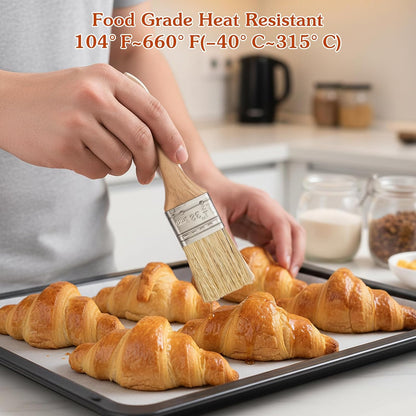 3 Pcs Pastry Brush Basting Brush BBQ Brushes Boar Bristles Wooden Handle Brushes for Applying Marinades, Sauces, Oils, Egg and Baking (1 Inch, 1 1/2 Inch)