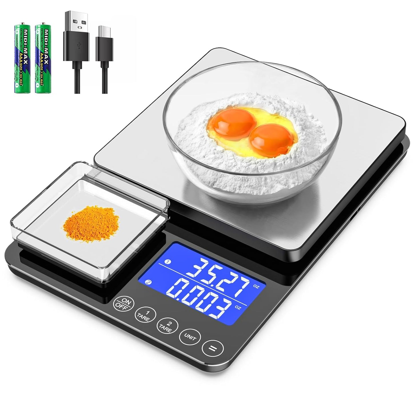 KKZ 0.001oz/33lb Kitchen Scale, Dual Platform Food Scale Grams and Ounces for Weight Loss Baking Cooking Meal Prep Sourdough Bread, Stainless Steel