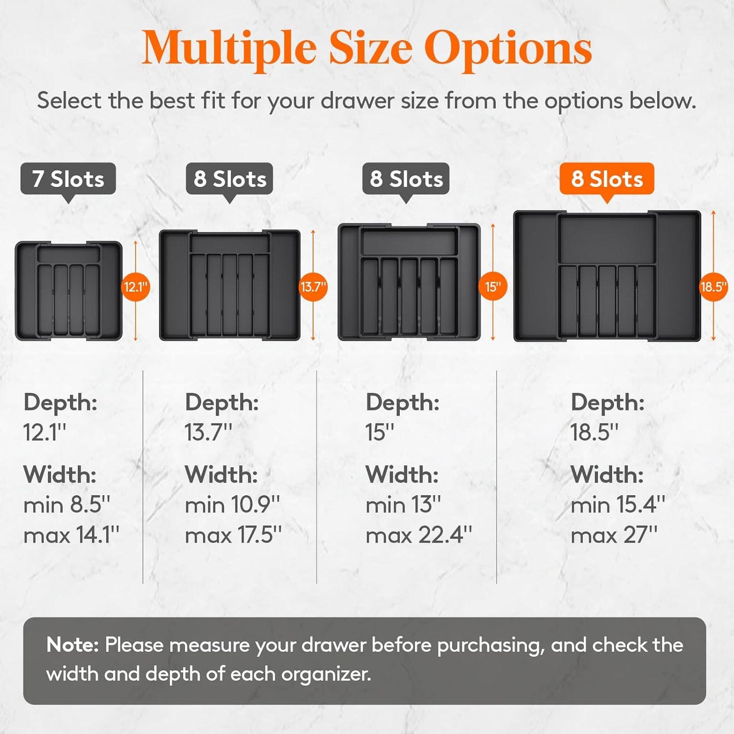 Lifewit Silverware Drawer Organizer, Expandable Utensil Tray for Kitchen, BPA Free Flatware and Cutlery Holder, Adjustable Plastic Storage for Spoons Forks Knives, 11-18 x 14", Black