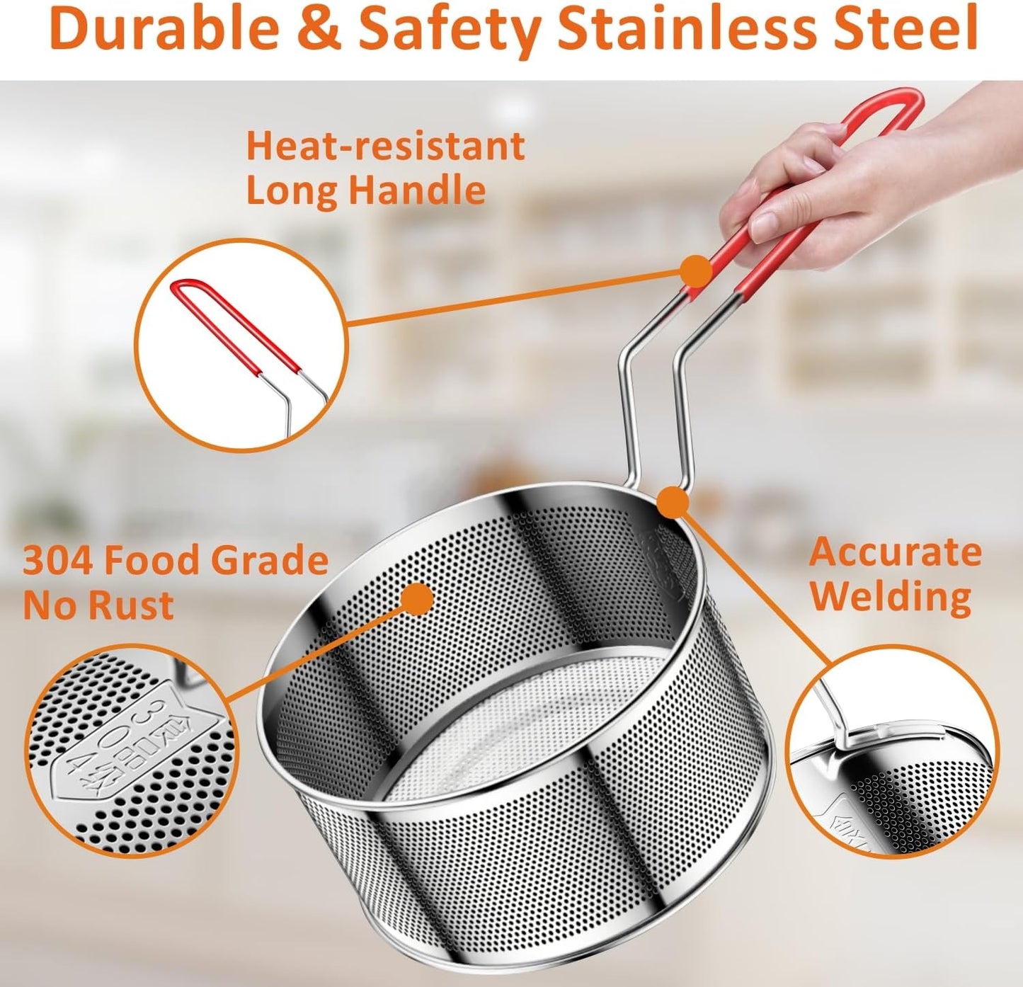 Yimi 16.5 Inch Spider Strainer | Stainless Steel Kitchen Cooking Skimmer with Double Hook Long Handle | Spiral Wire Spoon Ladle with Reinforced Double Coil for Cooking and Frying, Ideal for Gift