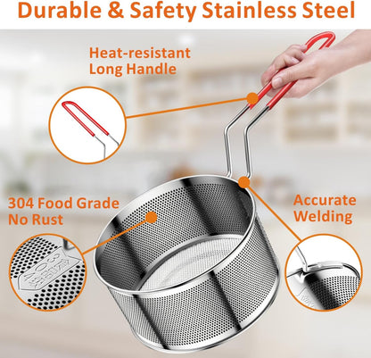 Yimi 16.5 Inch Spider Strainer | Stainless Steel Kitchen Cooking Skimmer with Double Hook Long Handle | Spiral Wire Spoon Ladle with Reinforced Double Coil for Cooking and Frying, Ideal for Gift