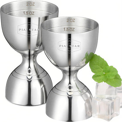 Stainless Steel Cocktail Jigger 2 Pack, Commercial Bar Tool for Restaurant, Bar, Pub & Catering, Bulk 1oz 2oz Double Sided Bell Jigger with Measurements, Professional Bartender Measuring Cup