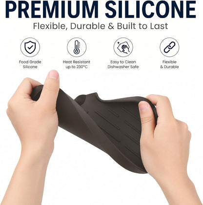 MicoYang Silicone Soap Dish with Drain Spout, Self-Draining Sink Organizer Tray for Bathroom and Kitchen, Sponges, Dispensers and Soap Holder, Non-Slip and Dishwasher Safe, Black (Compact, 4.9"×3.2")