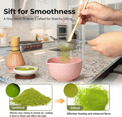 Matcha Whisk Set ,7 Pcs Matcha Set, Matcha Kit for Ceremony, Tradition Tea Set for Making Breakfast/Latte, with 20 OZ Bowl(Chawan)/Whisk and Holder, Valentine's Day Gift for Family/Friend Tea Lovers