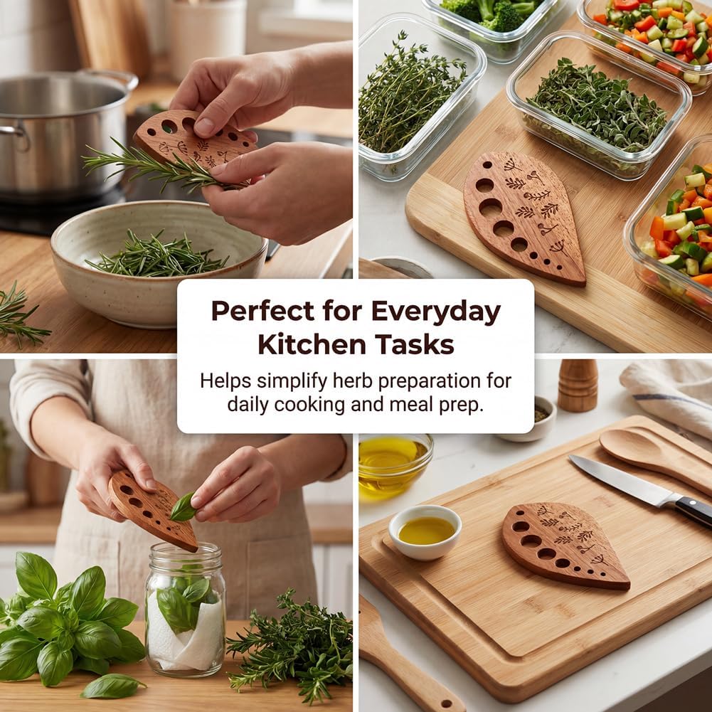 Wooden Herb Stripper 8-Hole Vegetable Leaf Separator, Herb Peeler for Quick Leaf Stripping for Kale, Collard Greens, Thyme, Basil, Rosemary Stripper Kitchen Gadget