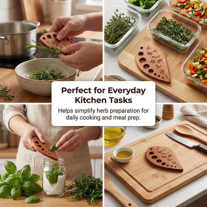 Herb Stripper Tool, 8-Hole Wooden Leaf-Shaped Vegetable Leaf Separator, LooseLeaf Stem Removal Kitchen Gadget, Easy Kale Stem Remover, for Kale, Chard, Collard Greens, Rosemary and Thyme