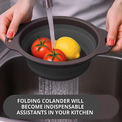 White Round Silicone Collapsible Colander – Silicone Round Kitchen Strainers with Plastic Handles Small Foldable Kitchen Strainer Perfect for Draining Pasta Vegetable and Fruit