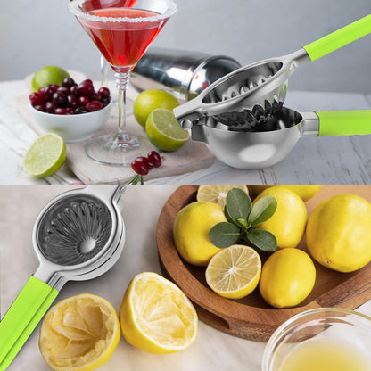 Stainless Steel Lemon Squeezer - Metal Citrus Juicer - Lime Lemon and Fruit Juicer with Silicone Handles - Large Manual Citrus Press Juicer - Hand Held Squeezer - Ergonomic Design with Solid
