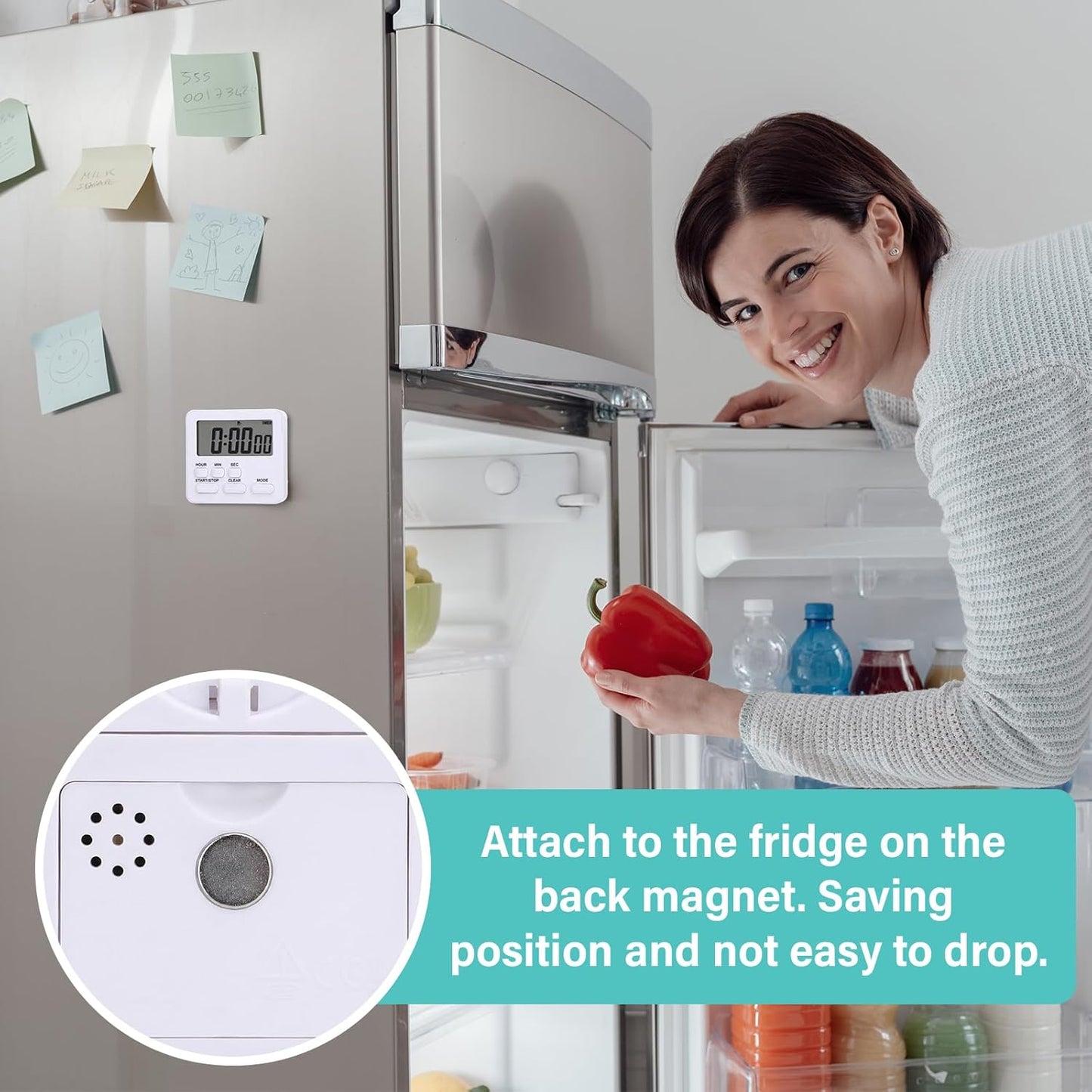 Leumoi 2 Pcs Digital Kitchen Timer 24 Hour Clock and Alarm Function Timer On/Off Switch Minute Second Count up Countdown Loud Alarm for Exercise Cook Baking(White)