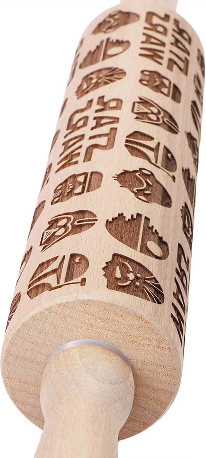 Embossed Wooden Rolling Pins,Evermarket Engraved Embossing Rolling Pin with Star Fighter Pattern for Baking Embossed Cookies,Cute Rolling Pin Kitchen Tool for Adults