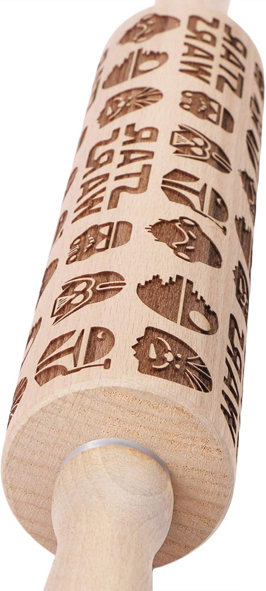 Embossed Wooden Rolling Pins,Evermarket Engraved Embossing Rolling Pin with Star Fighter Pattern for Baking Embossed Cookies,Cute Rolling Pin Kitchen Tool for Adults