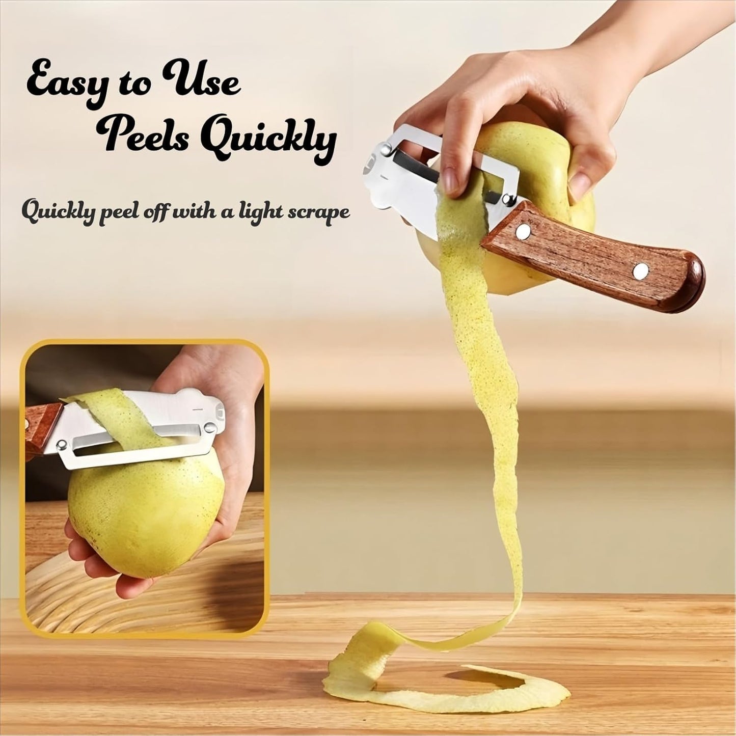 Vegetable Peeler with Wooden Handle and Stainless Steel Blade for Veggie Potato Carrot Apple Fruit Kitchen Tool