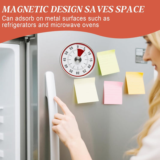 Kitchen Timer for Cooking,Chef Cooking Timer Clock,Visual Timers,60-Minute Countdown,Magnetic Base, Mechanical Clockwork,No Batteries Required,Ringer Alert,Timers for Kitchen/Study/Work/Gym,White