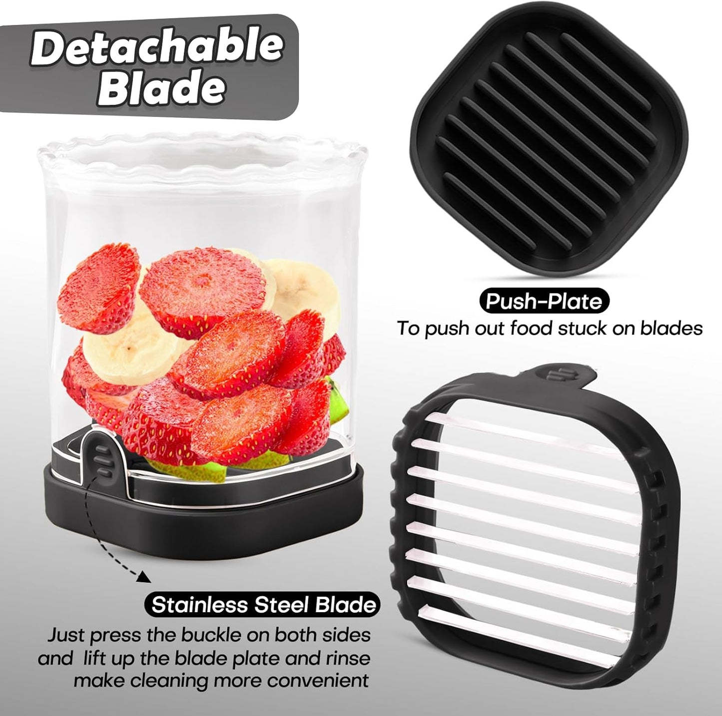 Creative Strawberry & Fruit Slicer - Detachable Cutter with Push Plate (Black)