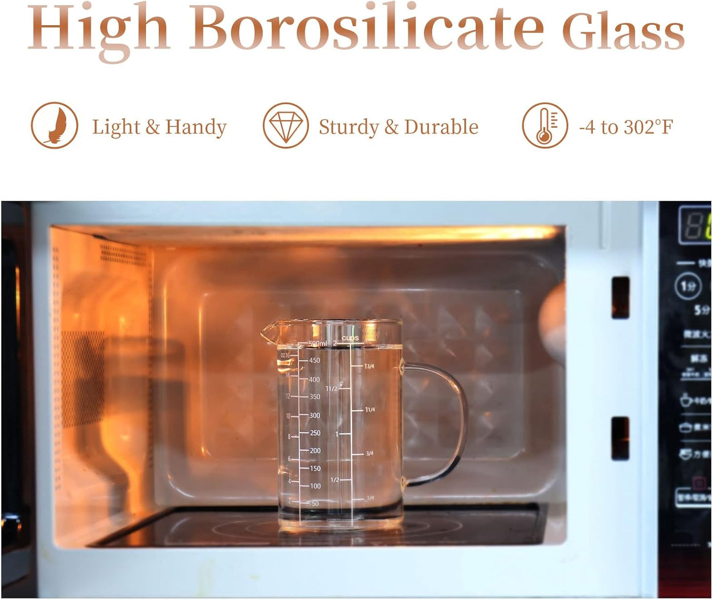 Newness 2-Cup Glass Measuring Cup For Baking and Cooking, (Upgraded, 3 Marking Including Cup/ML/Ounce Scale) Dishwasher, Freezer, Microwave, and Preheated Oven Safe, Essential Kitchen Tools