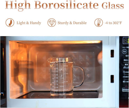 Newness 2-Cup Glass Measuring Cup For Baking and Cooking, (Upgraded, 3 Marking Including Cup/ML/Ounce Scale) Dishwasher, Freezer, Microwave, and Preheated Oven Safe, Essential Kitchen Tools