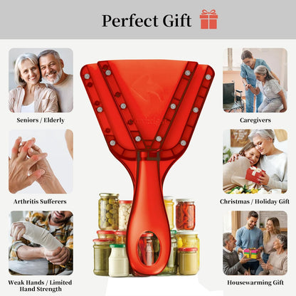 Jar Opener for Weak Hands & Seniors with Arthritis – Easy Twist-Off Lid & Bottle Opener – Ergonomic Non-Slip Handle, Unique Kitchen Gadget & Ideal Christmas Gift for Elderly, Women & Men (Gray)