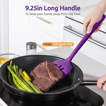 600ºF Heat Resistant Slotted Turner: U-Taste 13.6in Silicone Kitchen Spatula Flipper, 3.74in Wide Food Grade Flexible Thin Rubber Cooking Utensil for Egg, Pancake, Cookie in Nonstick Cookware (Red)