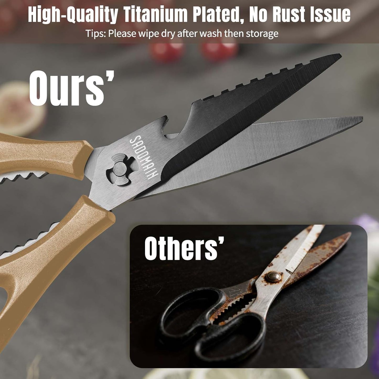 Kitchen Scissors All Purpose, Extra Sharp Kitchen Shears with Knife Sharpener & Sheath, Solid & Durable Stainless Steel Scissors with ANTI-RUST Black Titanium Plated, Dishwasher Safe - Green