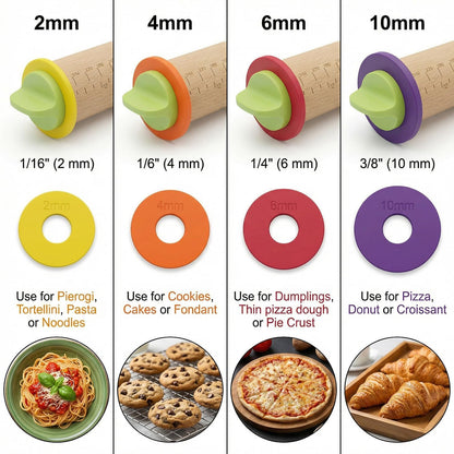 Rolling Pin With Thickness Rings, Adjustable Wooden Rolling Pin Set, 17 inch Rolling Pins for Baking, Biscuit, and Dough Kneading, Pizza Dough, Paster Roller