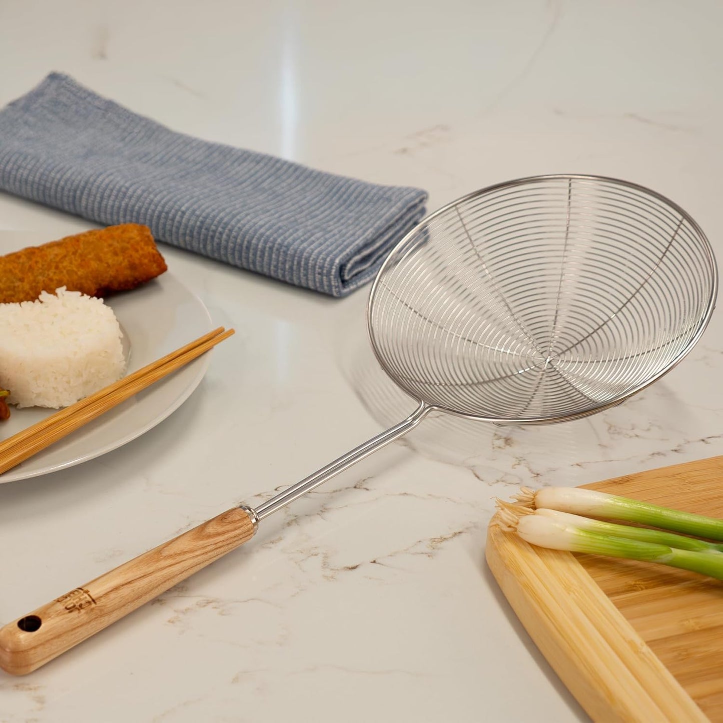 Joyce Chen Kitchen Spider Strainer Stainless Steel 5-Inch Wire Basket with Heat-Resistant Bamboo Handle