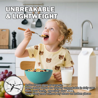 Wheat Straw Bowls Set with Lids, Unbreakable 40 OZ Cereal Bowls Set of 4, Salad Container for Lunch, Microwave & Dishwasher Safe Bowl Set for Kitchen, Picnic, RV, Camping, Multi