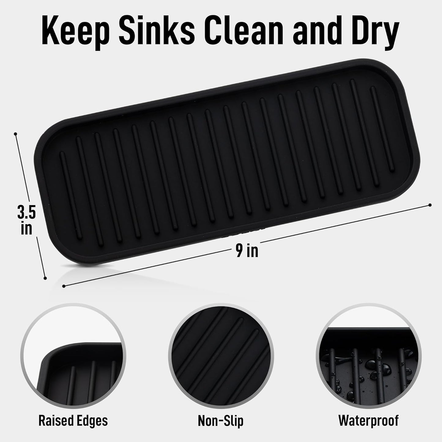 Zulay Kitchen (9x3.5in Sponge Holder for Kitchen Sink - Flexible Heavy-duty Multipurpose Sink Caddy - Counter Organizer for Kitchen, Bathroom, Makeup, Trinkets & More! (Grey)