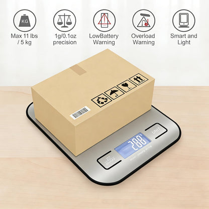 Digital Shipping Scale,Stainless Steel Panel, Accurate Portable Postal Scale for Packages, Small Business,Kitchen, Food, Handmade, Liquids, and Boutique (Rose Gold Battery(5kg/1g))