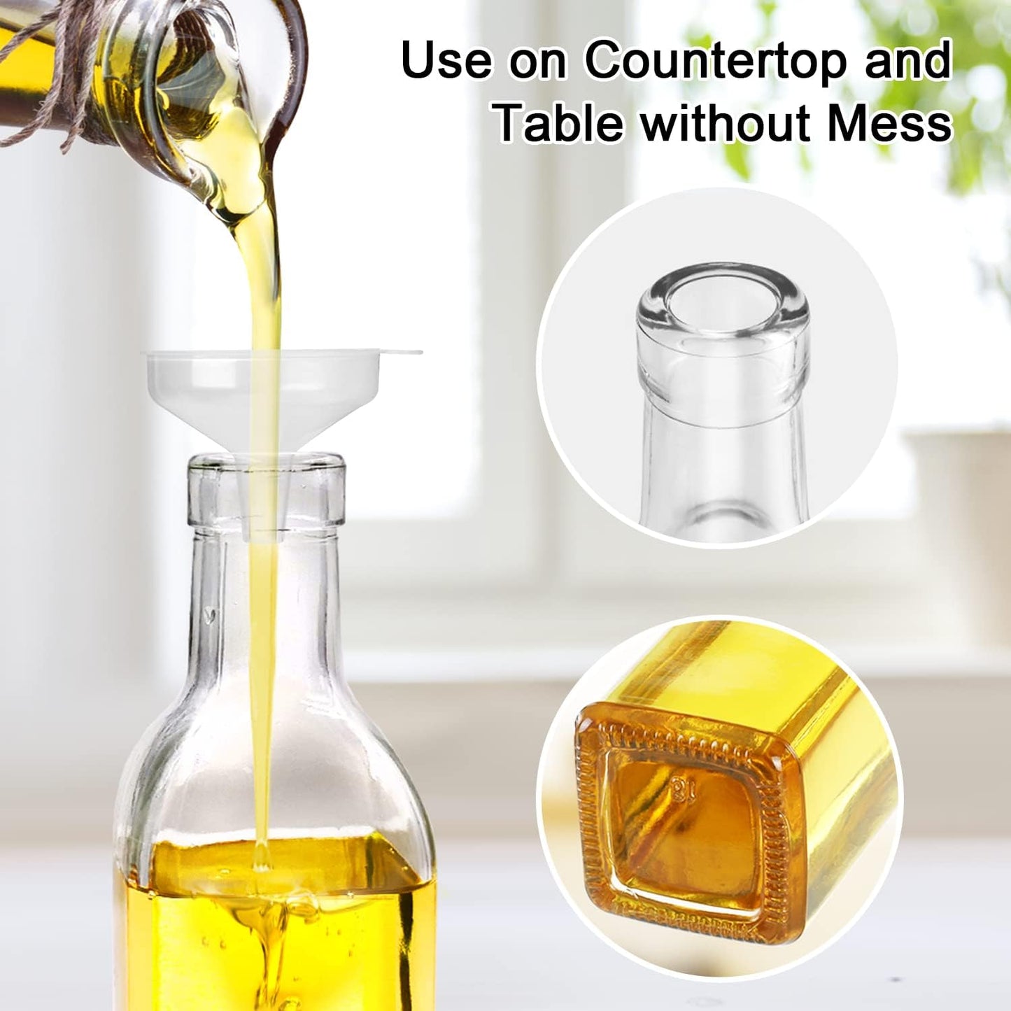 gmisun Olive Oil Dispenser for Kitchen, 4 Pack 17 fl oz Glass Oil Dispensers Bottle, Cooking Soy Sauce Bottle Container Cruet with Plastic Pourer Spout, Funnel and Labels, Clear