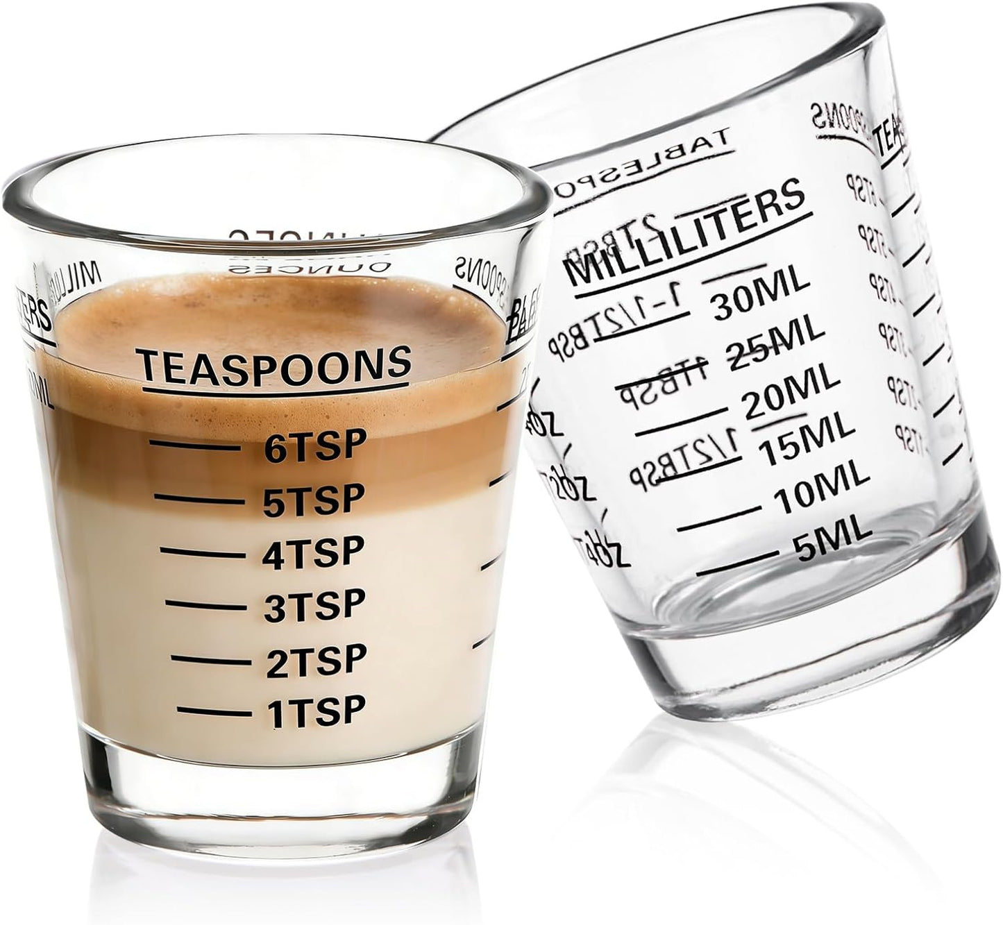 SAIAOKJ Shot Glasses Measuring Cup Set 2PACK Espresso Shot Glasses Liquid Heavy Glass 26-Incremental Measurement 1 OZ, 2 TBS, 6 TSP, 30 ML Kitchen Tools (Red)