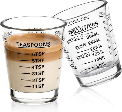 SAIAOKJ Shot Glasses Measuring Cup Set 2PACK Espresso Shot Glasses Liquid Heavy Glass 26-Incremental Measurement 1 OZ, 2 TBS, 6 TSP, 30 ML Kitchen Tools (Red)