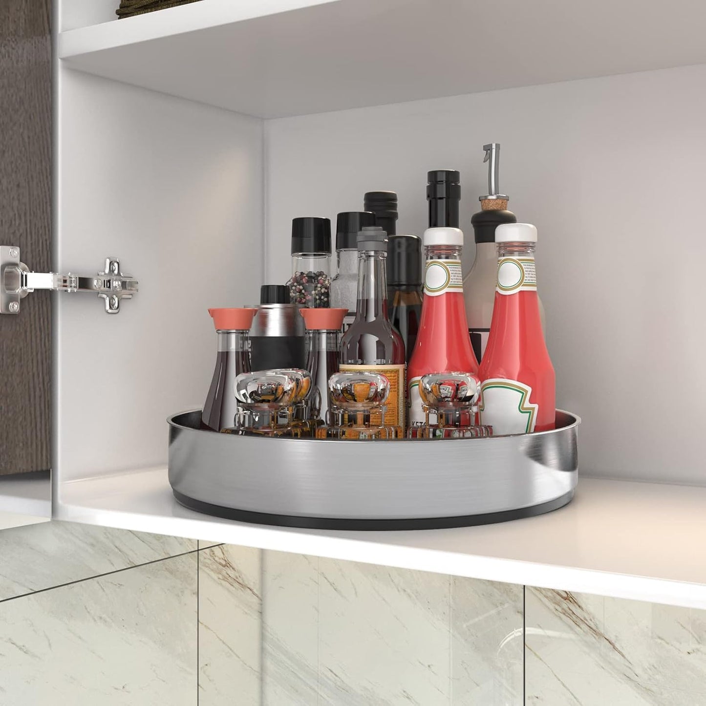 VAEHOLD Lazy Susan Turntable Spice Rack Organizer for Kitchen Cabinet, Storage Tray for Fruit, Snacks, Salad - Organizer for Cupboard, Pantry, Bathroom, Table, Cosmetic (White, 9 4/5'')