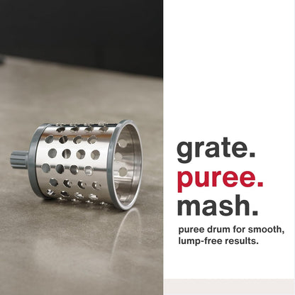 Zyliss Rotary Cheese Grater, Aluminium, 3 Steel Drum Blades, Cheese, Vegetable, Chocolate, Nut, Fruit Grater with Handle, Non-Slip Suction Foot and Table Clamp, 5 Year Guarantee