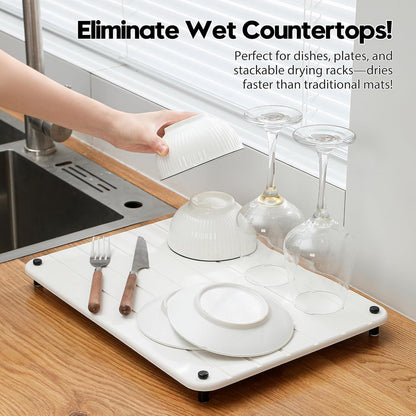 Sink Caddy Kitchen Sink Organizer, Water Absorbing Stone Tray for Sink,Diatomite Bathroom Counter Tray,Faucet Drying Mat Protector Coaster Soap Dish Rack Riser Vanity Dispenser Sponge Holder,10" x 4"