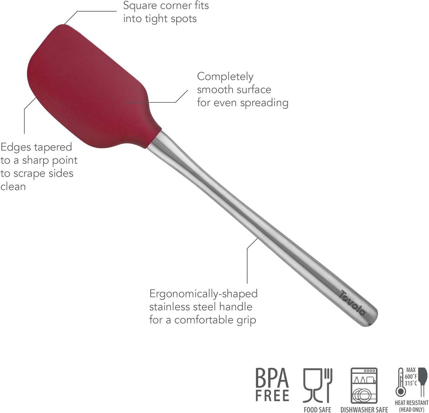 Tovolo Flex Core Silicone Spatula Spoonula Set of 2 for Non Stick Cast Iron Cooking & Baking, Dishwasher Safe Heat Resistant BPA Free Long Stainless Steel Handle Kitchen Utensil, Charcoal Gray