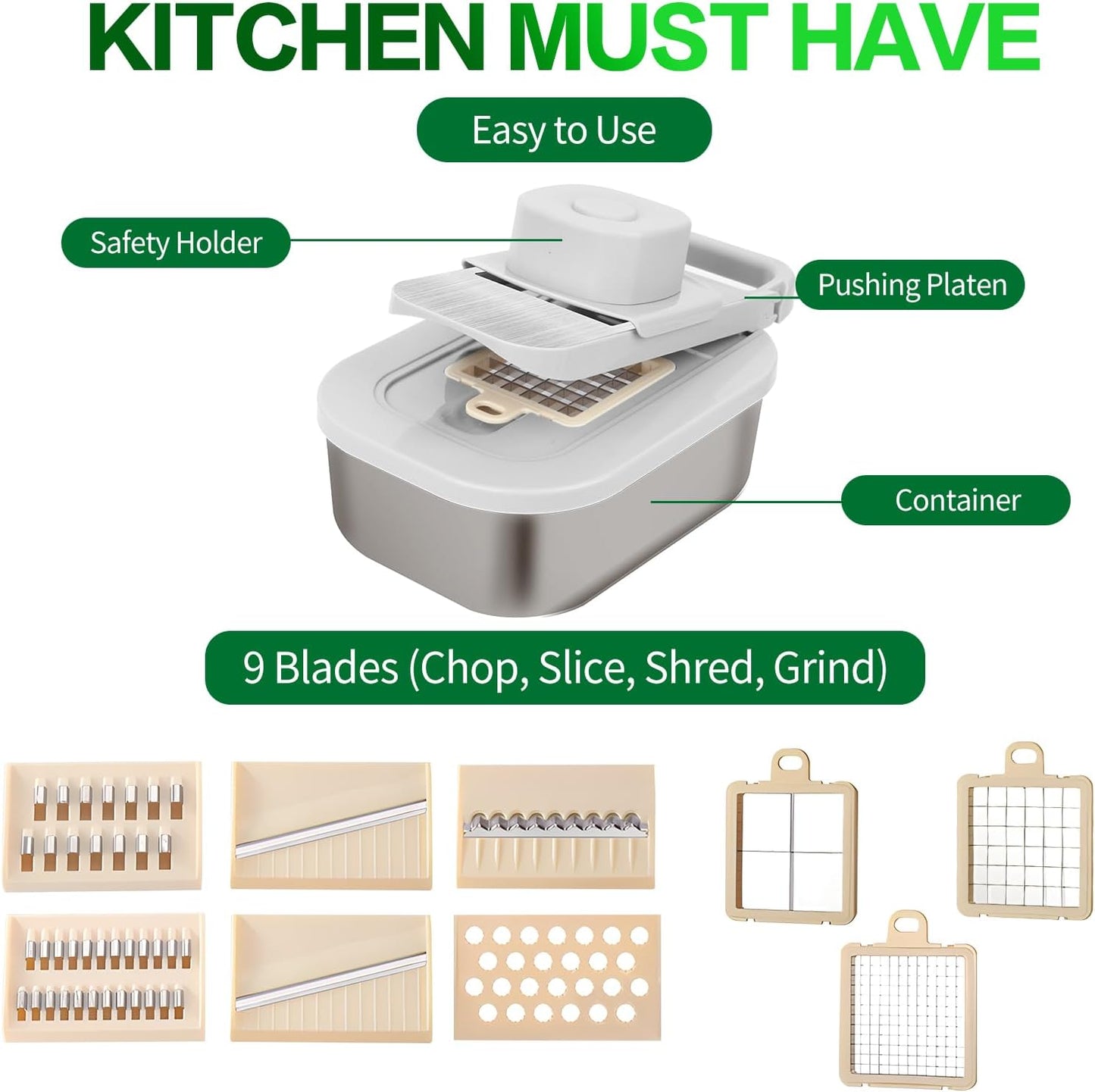 Vegetable Chopper with Container, Alligator Veggie Chopper Manual, Full-Set Vegetable Chopper, 9 in 1 Time-Saving Kitchen Gadgets, Verduras Picadora