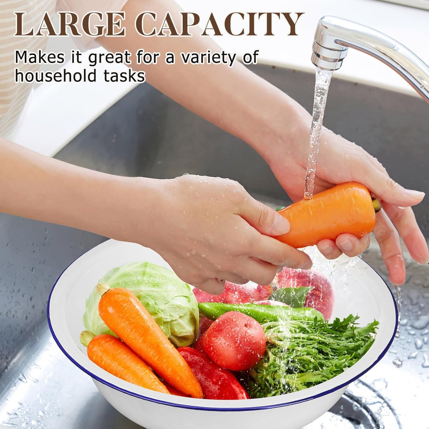 Hemobllo Enamel Basin: Vintage Enamel Bowl Large, White Wash Basin for Vegetables Fruit Washing Kitchen Prep Dough Mixing Camping, and Everyday Use
