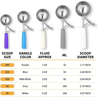 Portion Scoop - Disher, Cookie Scoop, Food Scoop - Portion Control - 18/8 Stainless Steel, Milk White Handle (#10 / 3oz)
