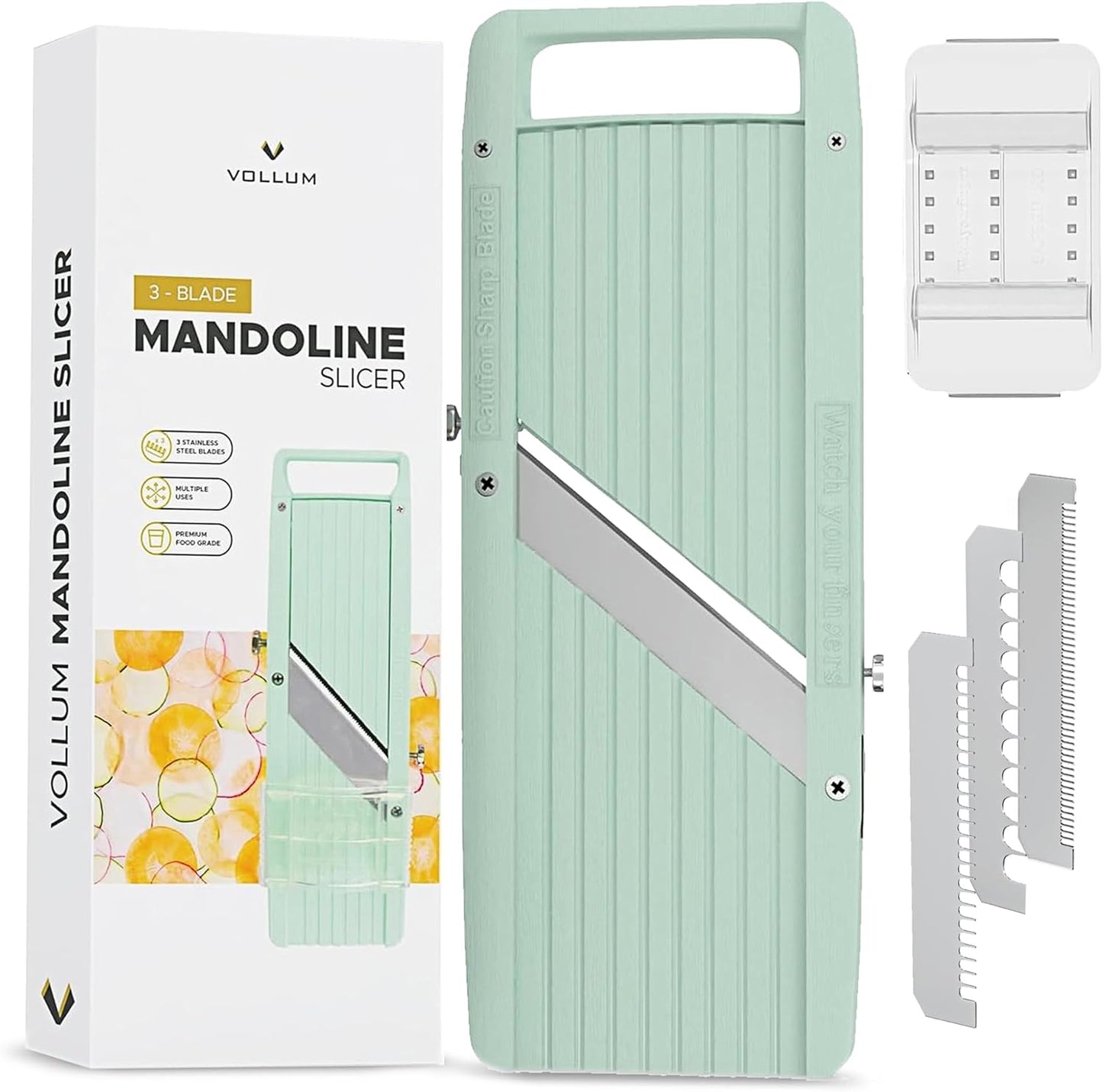 Vollum Japanese Mandoline Slicer – Professional Slicer Vegetable Cutter Japanese Mandoline Slicer for Kitchen with Interchangeable Stainless Steel Blades – Narrow Handheld Food Manual Slicer