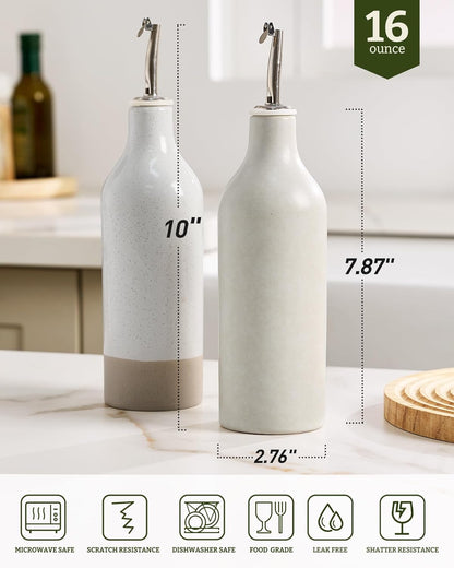 famiware Milkyway 16oz Ceramic Olive Oil Dispenser Bottle, 1 Piece Oil Dispenser for Kitchen with Stainless Steel Pourers, Suitable for Storage Vinegar, Soy Sauce, Coffee Syrup, Liquids, White