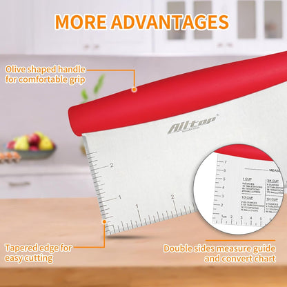 ALLTOP Bench Scraper & Chopper for Kitchen - Ideal Baking Essential Utensil,Stainless Steel Pastry/Dough/Food Cutter Tool for Cake Pizza Bread,Cooking - 1 Pack,Black
