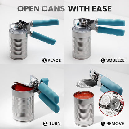 Zulay Kitchen Heavy Duty Stainless Steel Can Opener Manual with Bottle Opener - Rust Proof Manual Can Opener With Turn Knob & Comfy Soft Grip Handles - Black