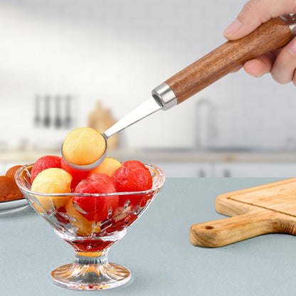 4 Pack Melon Baller Scoop-Melon Baller-Fruit Spoon-Wooden Handle Grapefruit Spoons