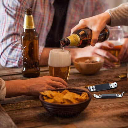 3 Pieces Magnetic Bottle Openers Can Opener Classic Beer Opener Stainless Steel Small Bottle Opener Can Tapper with Magnet for Camping and Traveling HANCELANT (Black Blue Fuchsia)