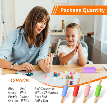 Mini Silicone Rolling Pin for Kids, Non-stick Surface Wood Handle, 9 Inch 1 Pack Blue