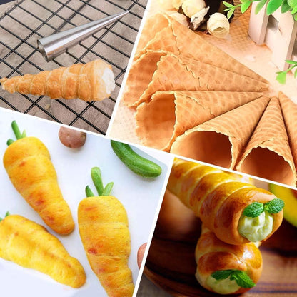 Non-stick Cream Cannoli Tubes, FantasyDay 12 Pcs Stainless Steel Baking Cones Pastry Roll Horn Croissant Mold Cannoli Shells with 1 Clean Brush - Pastry Baking Set for Christmas Cake Anniversary Party