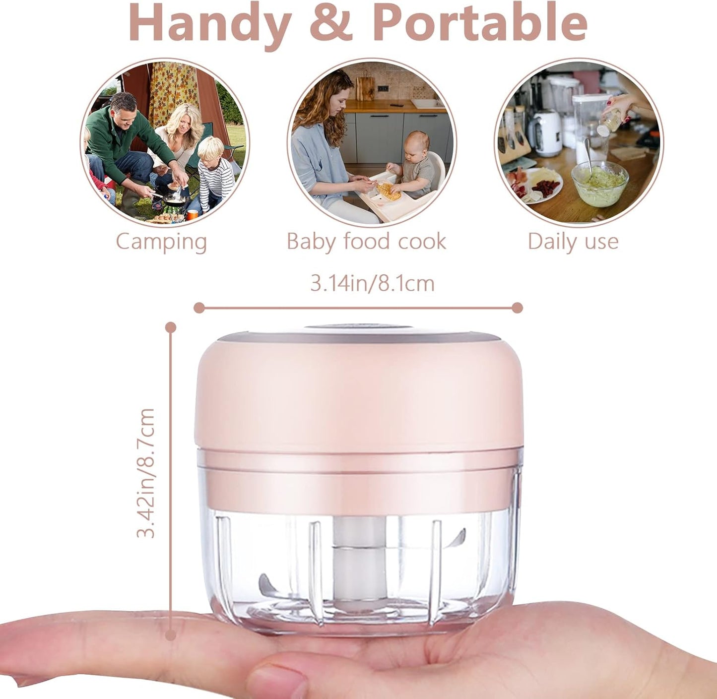 Electric Mini Garlic Chopper, 100ML Food Chopper Garlic Mincer USB, Portable Small Food Processor for Vegetables