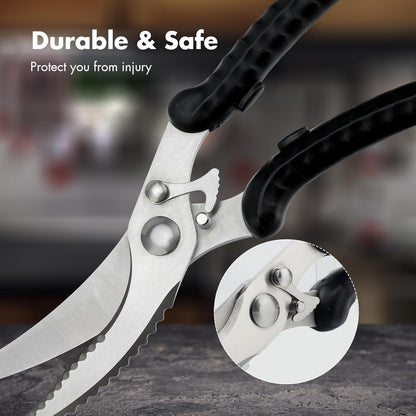 Poultry Shears, Heavy Duty Kitchen Shears With Anti-Slip Handle & Safety Lock, Poultry Scissors for Meat, Chicken, Bone,Turkey, Fish, Spring Loaded, Dishwasher Safe