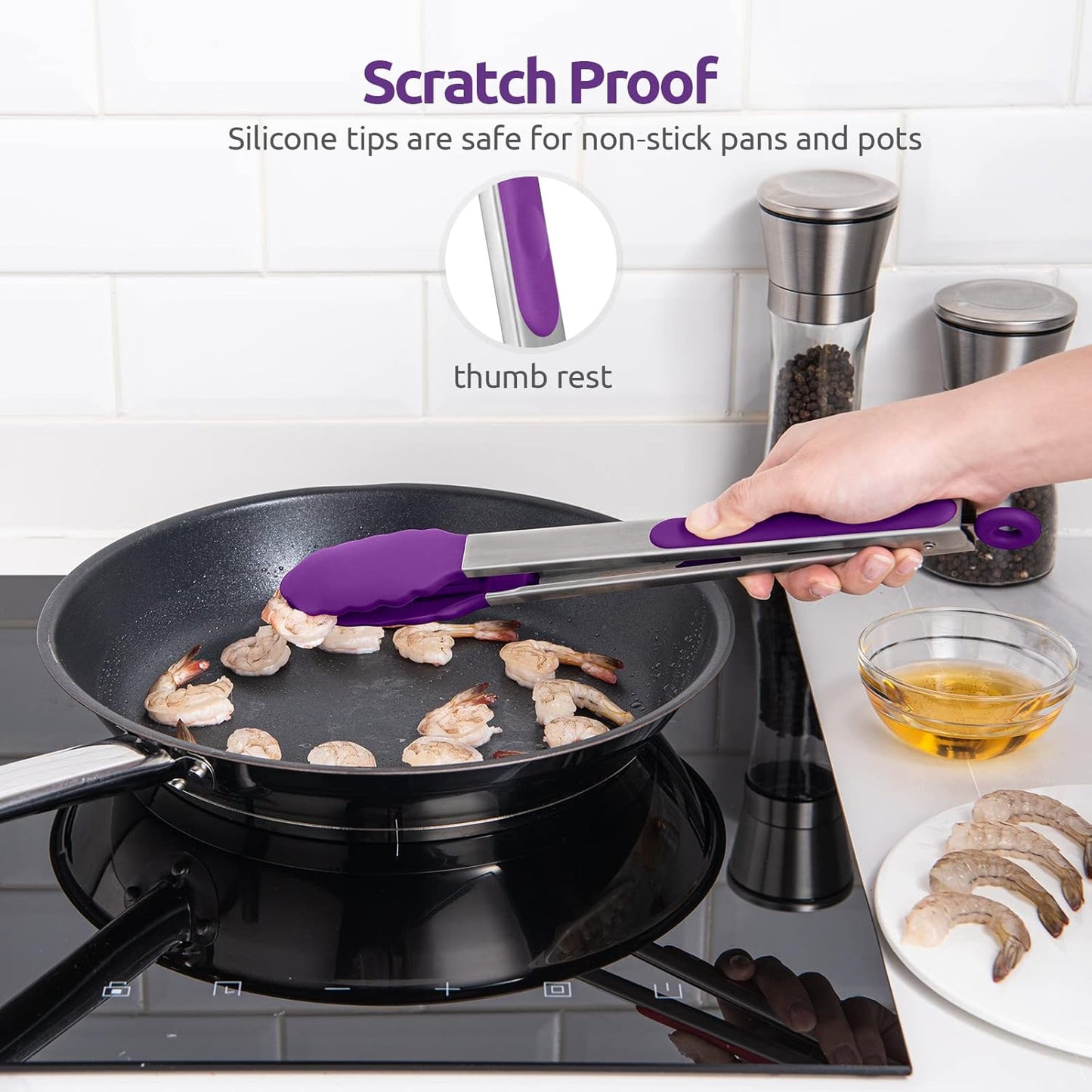 600ºF Heat Resistant Kitchen Tongs: U-Taste 9 inch Silicone Cooking Tong with Firm Sealed Non Stick Rubber Tips & Silicon Coated 18/8 Stainless Steel Handle & Smooth Locking for Serving Salad (Black)